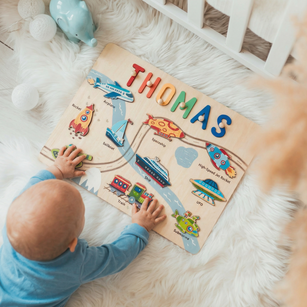 Personalized Wooden Name Puzzle - Vehicle Learning Toy for Toddlers #54908 - Image 3