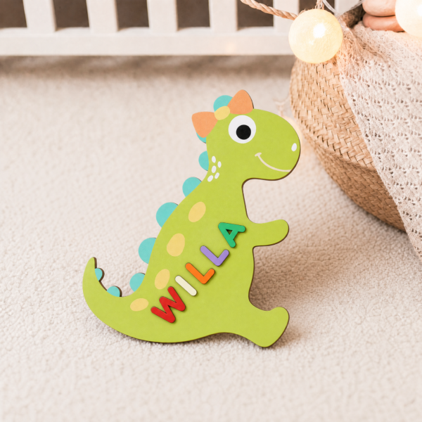 Personalized Dinosaur Name Puzzle – Custom Wooden Learning Toy for Kids #55851