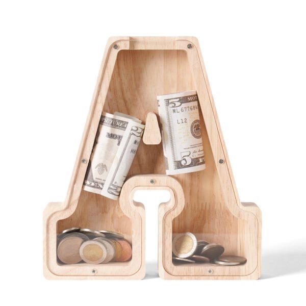 Personalized Wooden Alphabet Piggy Bank – Single-Sided Transparent M... #54776