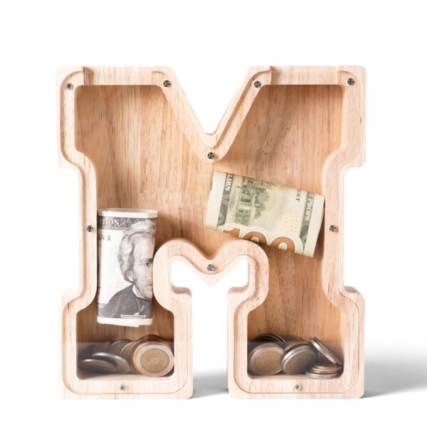 Personalized Wooden Alphabet Piggy Bank – Single-Sided Transparent M... #54764