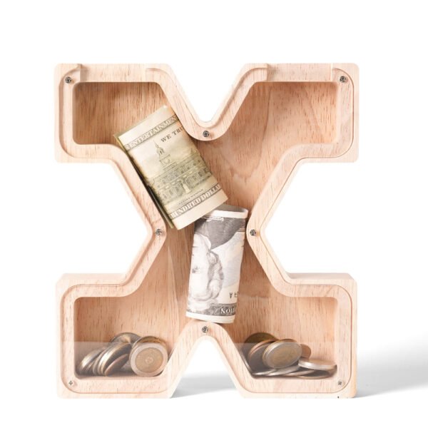 Personalized Wooden Alphabet Piggy Bank – Single-Sided Transparent M... #54753