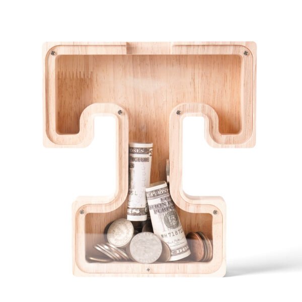 Personalized Wooden Alphabet Piggy Bank – Single-Sided Transparent M... #54757