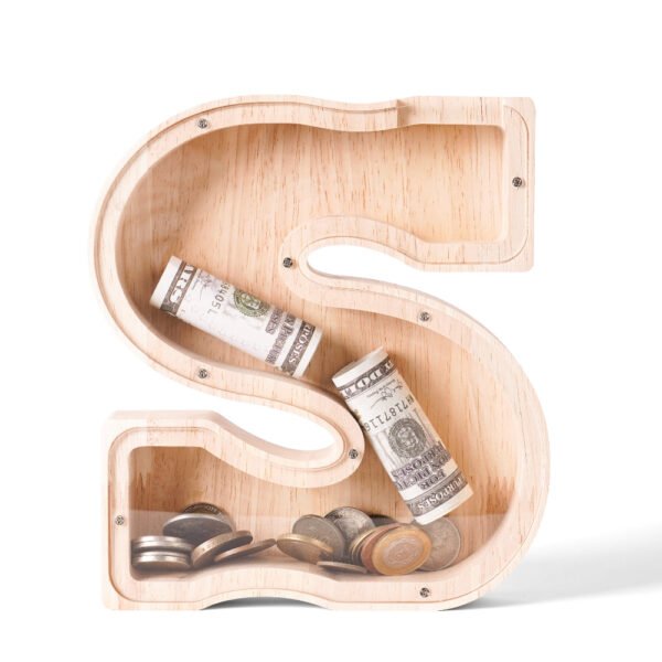 Personalized Wooden Alphabet Piggy Bank – Single-Sided Transparent M... #54758
