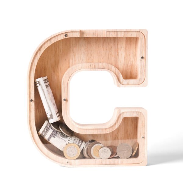 Personalized Wooden Alphabet Piggy Bank – Single-Sided Transparent M... #54774