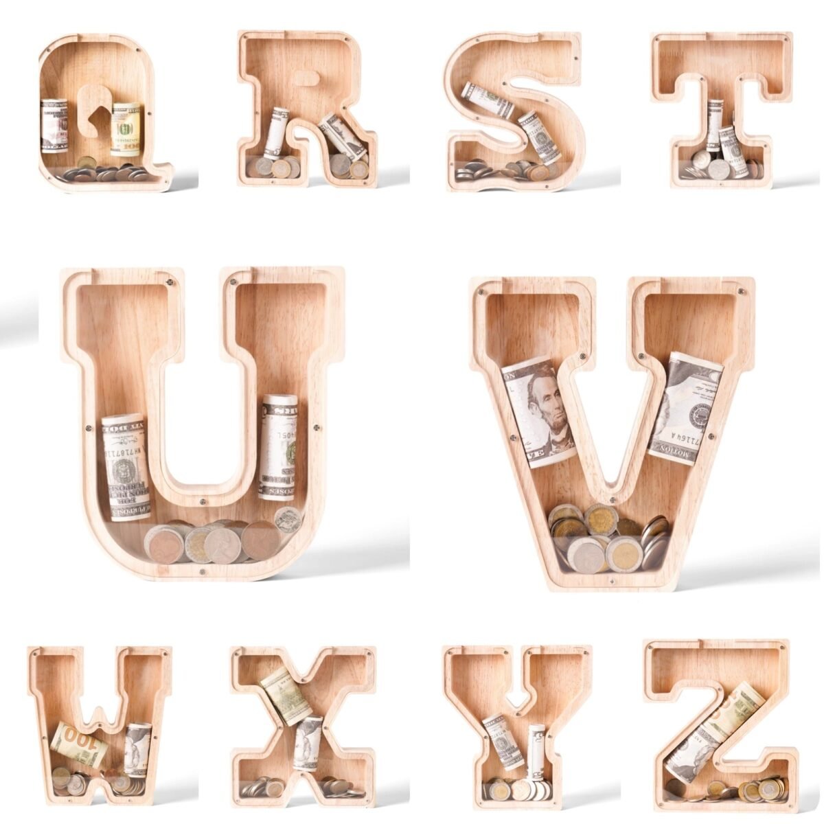 Personalized Wooden Alphabet Piggy Bank – Single-Sided Transparent M... #54550 - Image 2