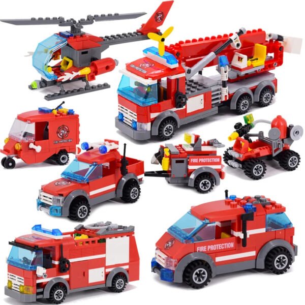 New City Fire Fighting Truck & Police Vehicle Building Blocks Set –... #350850