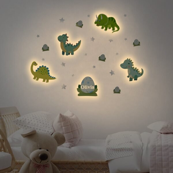 Personalized Wooden Baby's Room Wall Light Set – Dinosaur Theme #54988