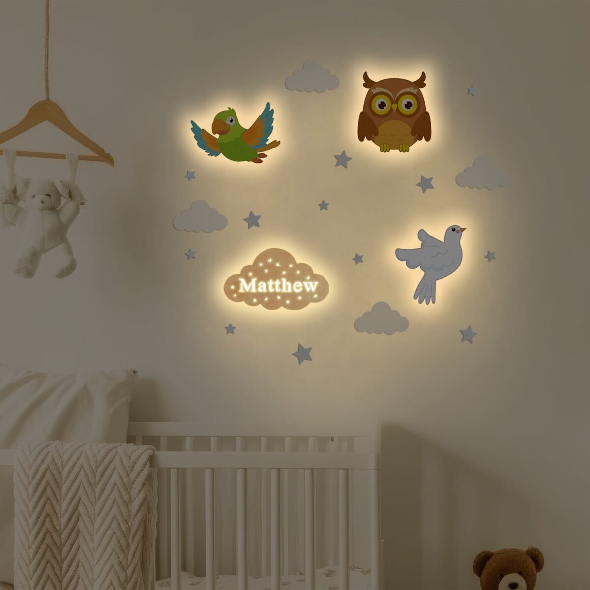 Personalized Wooden Baby's Room Wall Light Set – Sky Animal Theme #54981 - Image 5