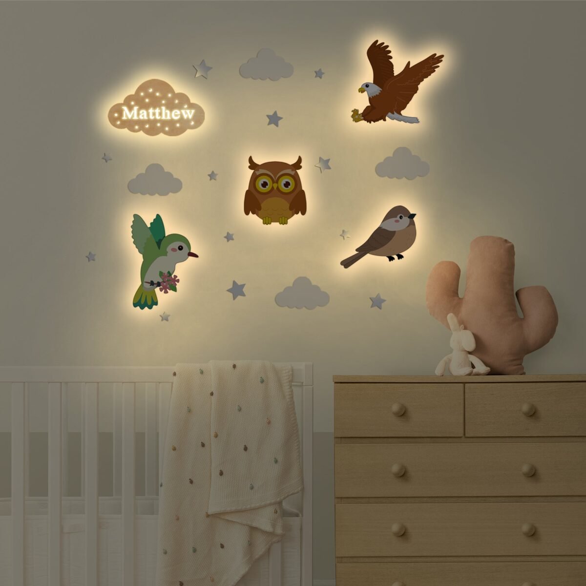 Personalized Wooden Baby's Room Wall Light Set – Sky Animal Theme #54981 - Image 4