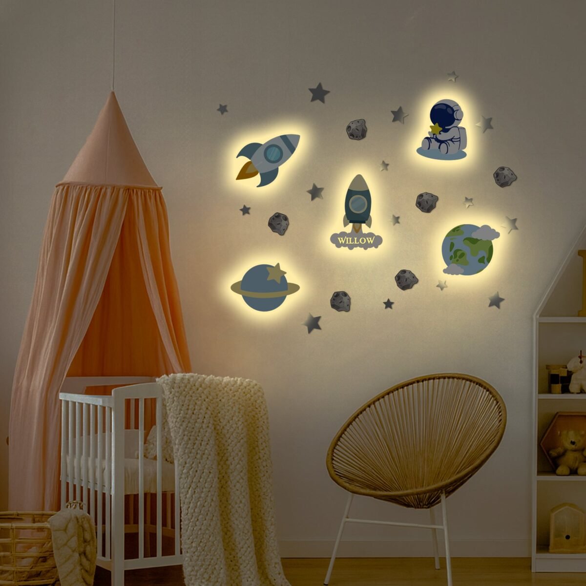 Personalized Wooden Baby's Room Wall Light Set – Space Theme #55136 - Image 4