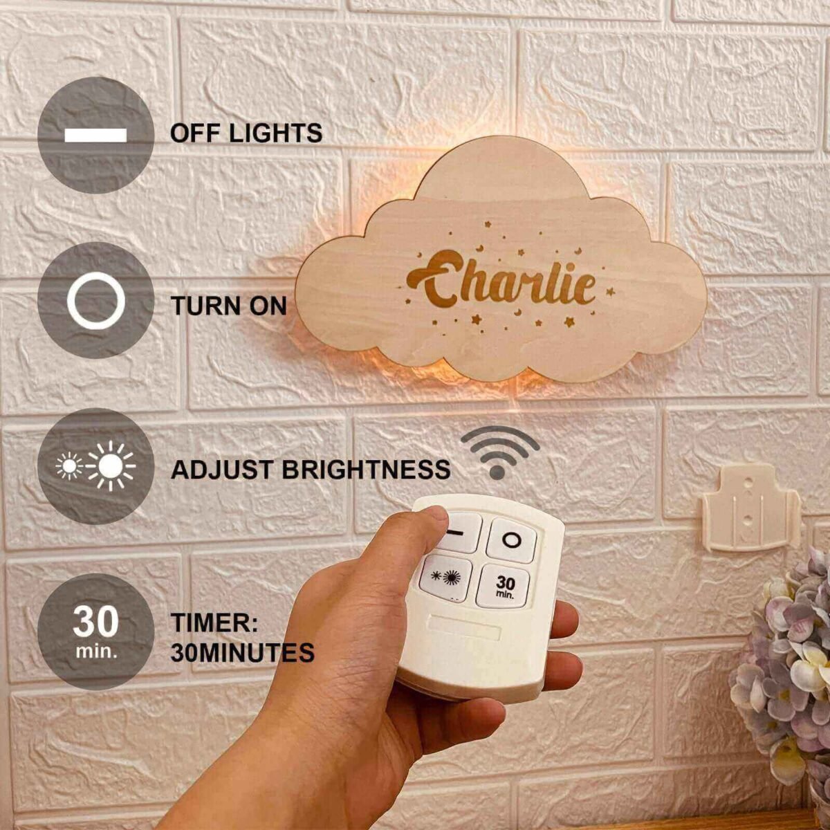 Personalized Wooden Baby's Room Wall Light Set – Safari Animal Theme #55070 - Image 7