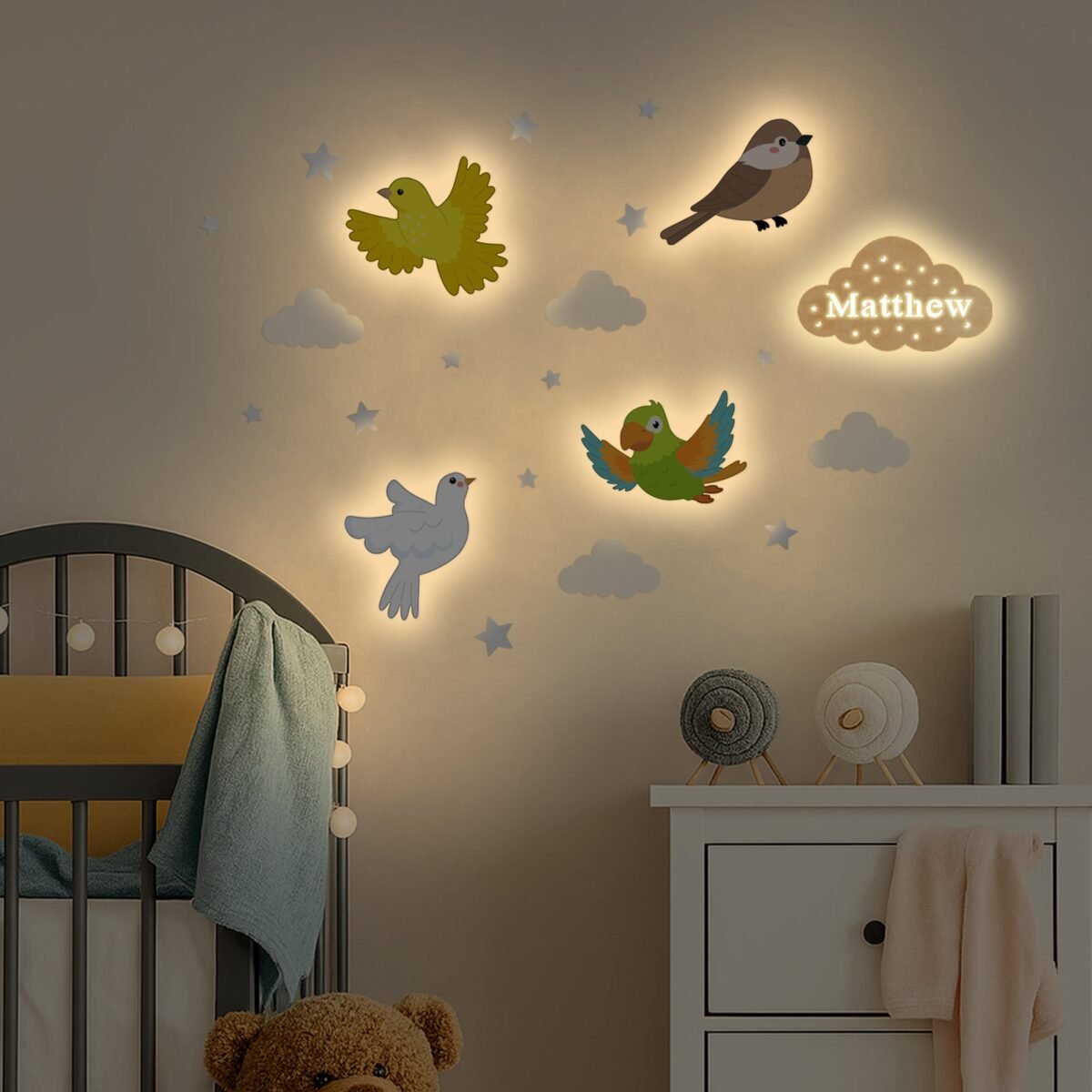 Personalized Wooden Baby's Room Wall Light Set – Sky Animal Theme #54981 - Image 3