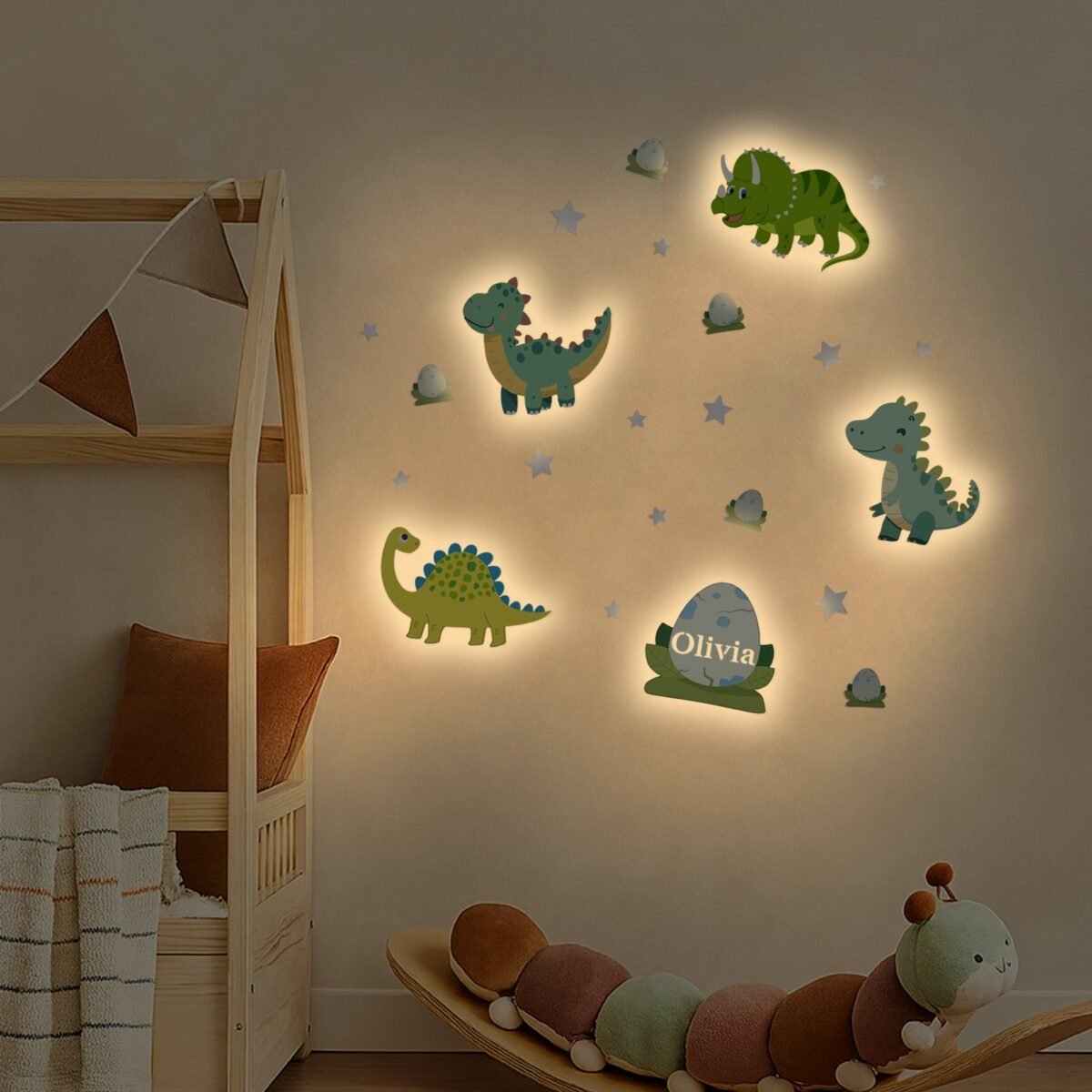 Personalized Wooden Baby's Room Wall Light Set – Dinosaur Theme #54988 - Image 3