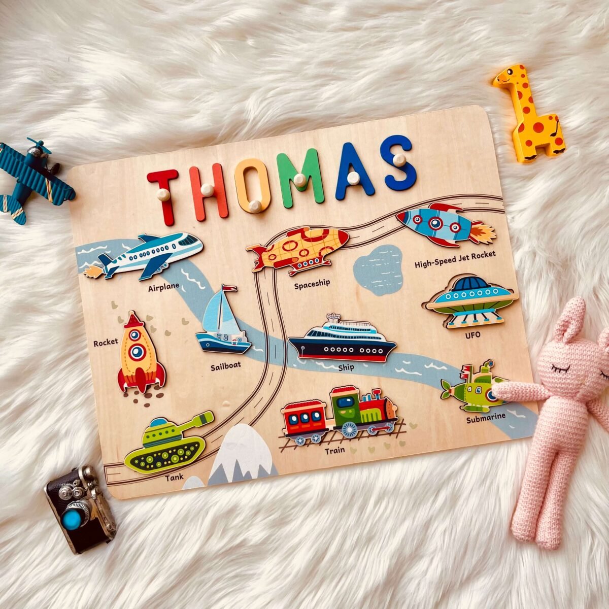 Personalized Wooden Name Puzzle - Vehicle Learning Toy for Toddlers #54908 - Image 6