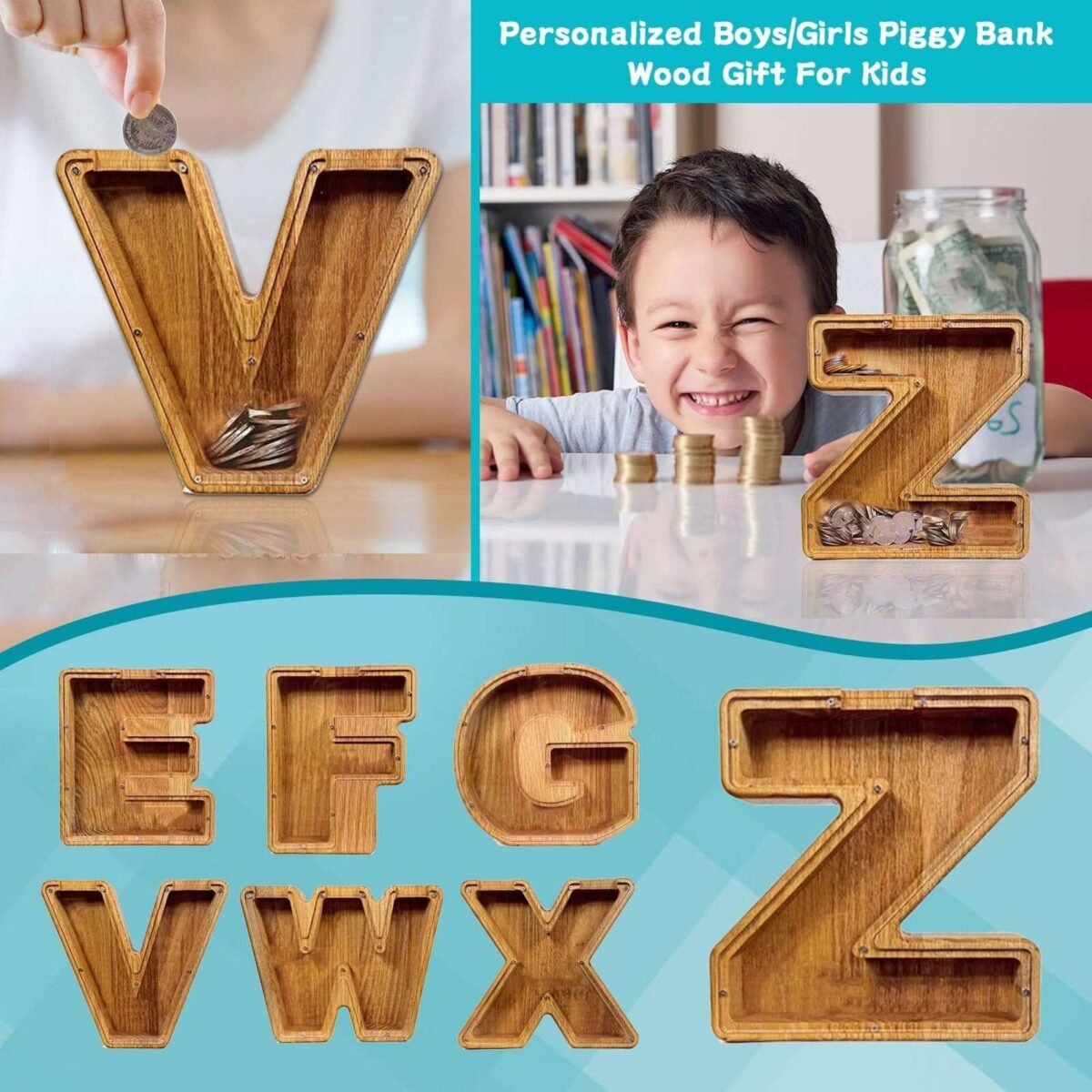 Personalized Letter Piggy Bank: Save, Dream, and Grow Together! #55213 - Image 2