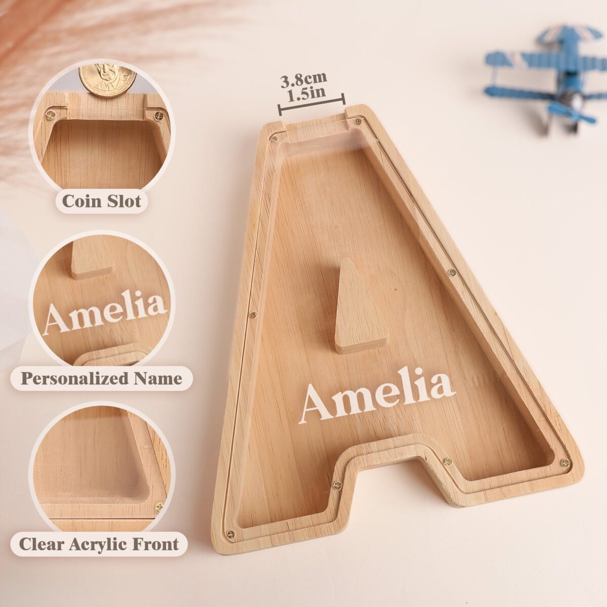 Baby Gift - Wooden Letter Piggy Bank For Kids - Image 7