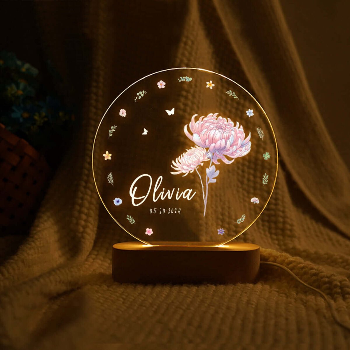 Personalized Birth Flower Name Night Light - Image 4