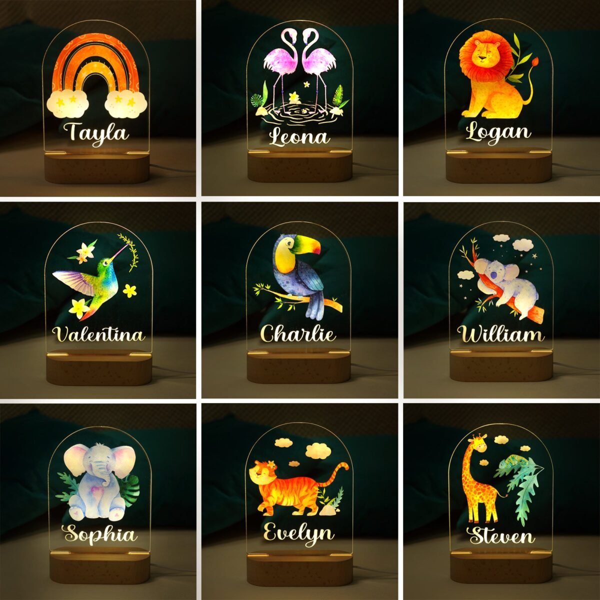 Personalized LED Night Light Lamp Custom Name Nursery Decor (30) - Image 2