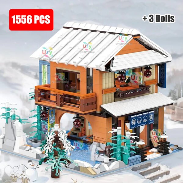 City Street View Modular Japanese Traditional Single-family Villa Retro Flower House MOC Architecture Building Block Toy for Kid