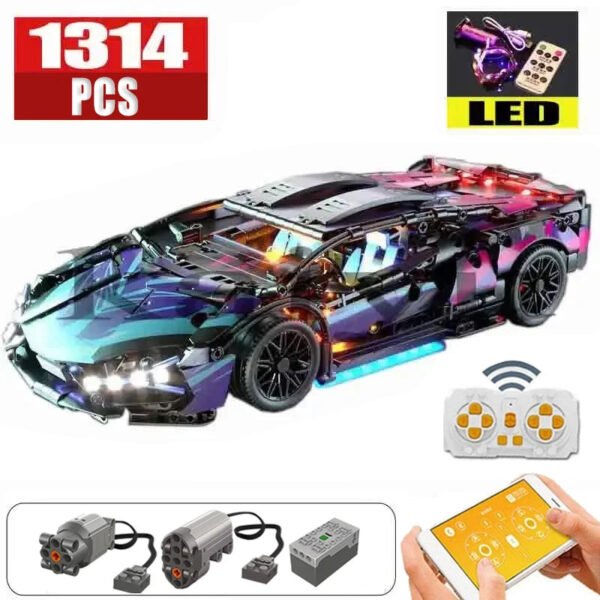 1314PCS Black Purple Lamborghinised Sian Sport Car Building Bloc... #200006154