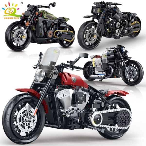 HUIQIBAO 1:8 Classic Motorbike Building Blocks Set – High-Tech MOC Moto... #10