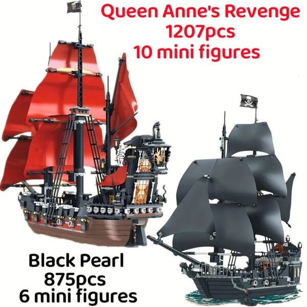 Pirate Ship Building Block Set – Queen’s Revenge & Black Pearl Sailboat... #10