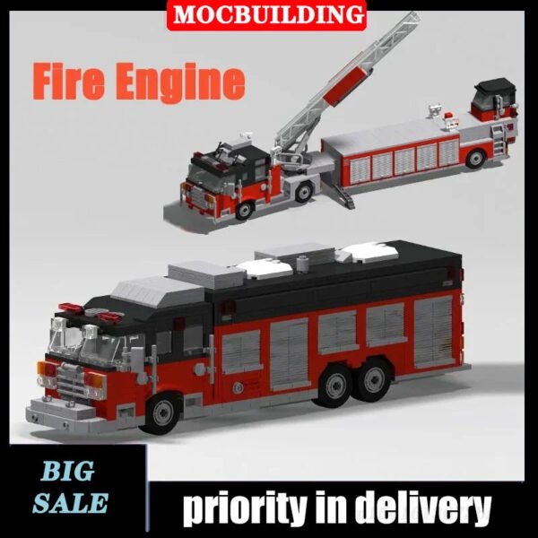 MOC City Fire Truck – Rescue Tower Ladder Transport Vehicle Buil... #200006153