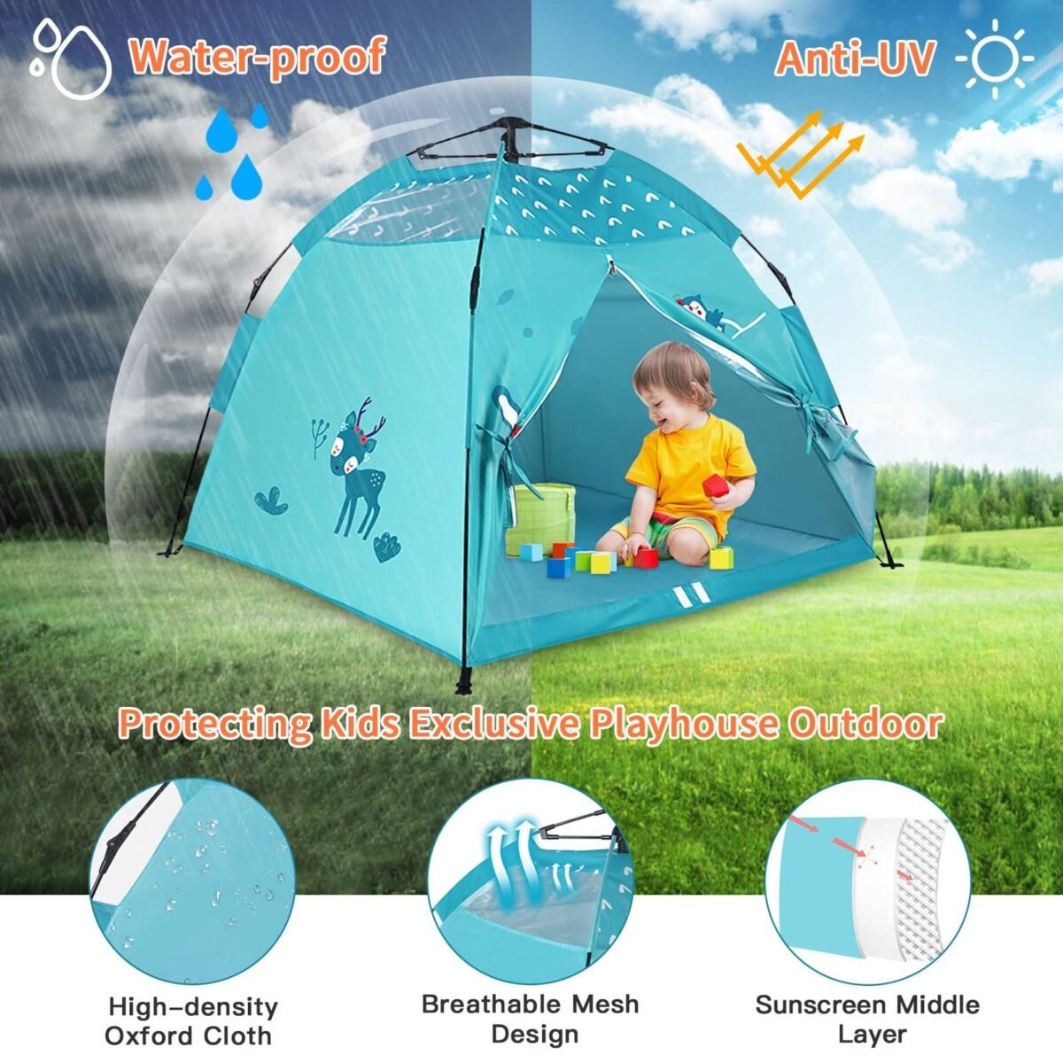Kids Play Tent Blue Portable Camping #55951 - Image 3