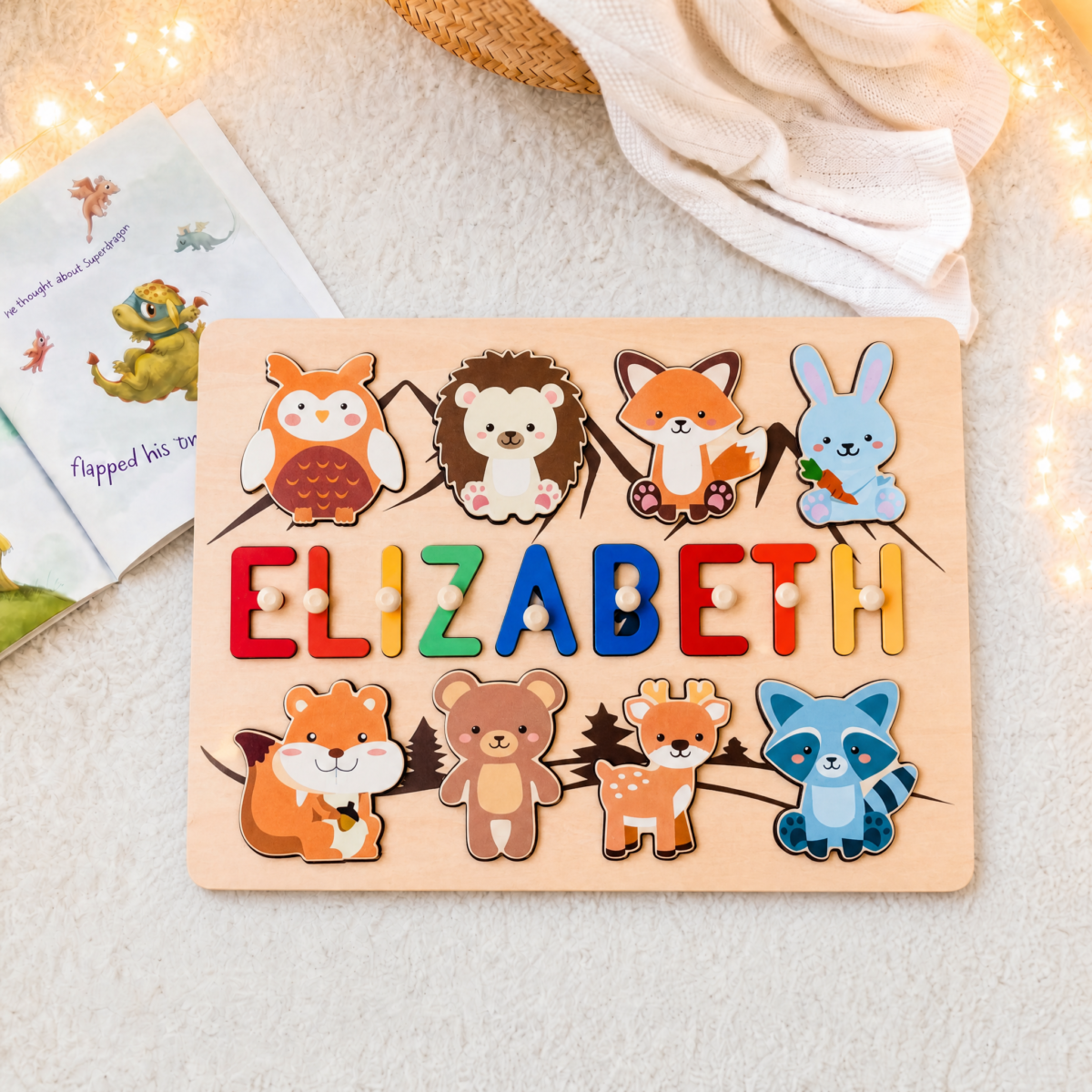 ma_1 Personalized Wooden Forest Animal Name Puzzle -Super-sized Element - Image 1