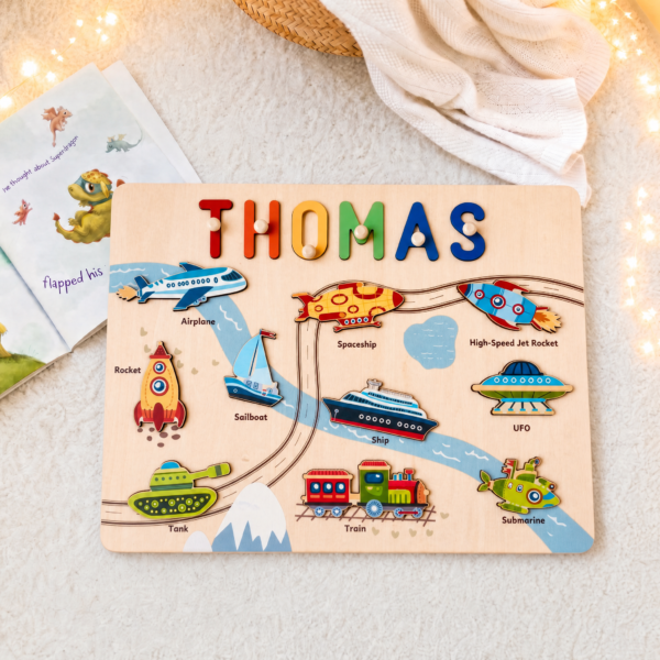Personalized Wooden Name Puzzle - Vehicle Learning Toy for Toddlers #54908