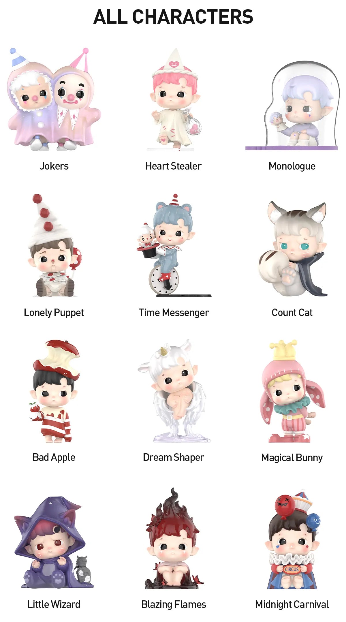 POPMART,Labubu,Babythree,CryingBaby,DIMOO,MOLLY,The Monsters,Skullpanda,Mokoko,zimomo,Sonny Angel,Sanrio ,disney,miniso,Pokemon,Liila cat,Blind Box